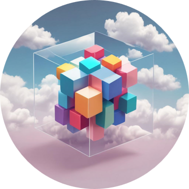 cube avec des boîtes de couleurs dans le cloud